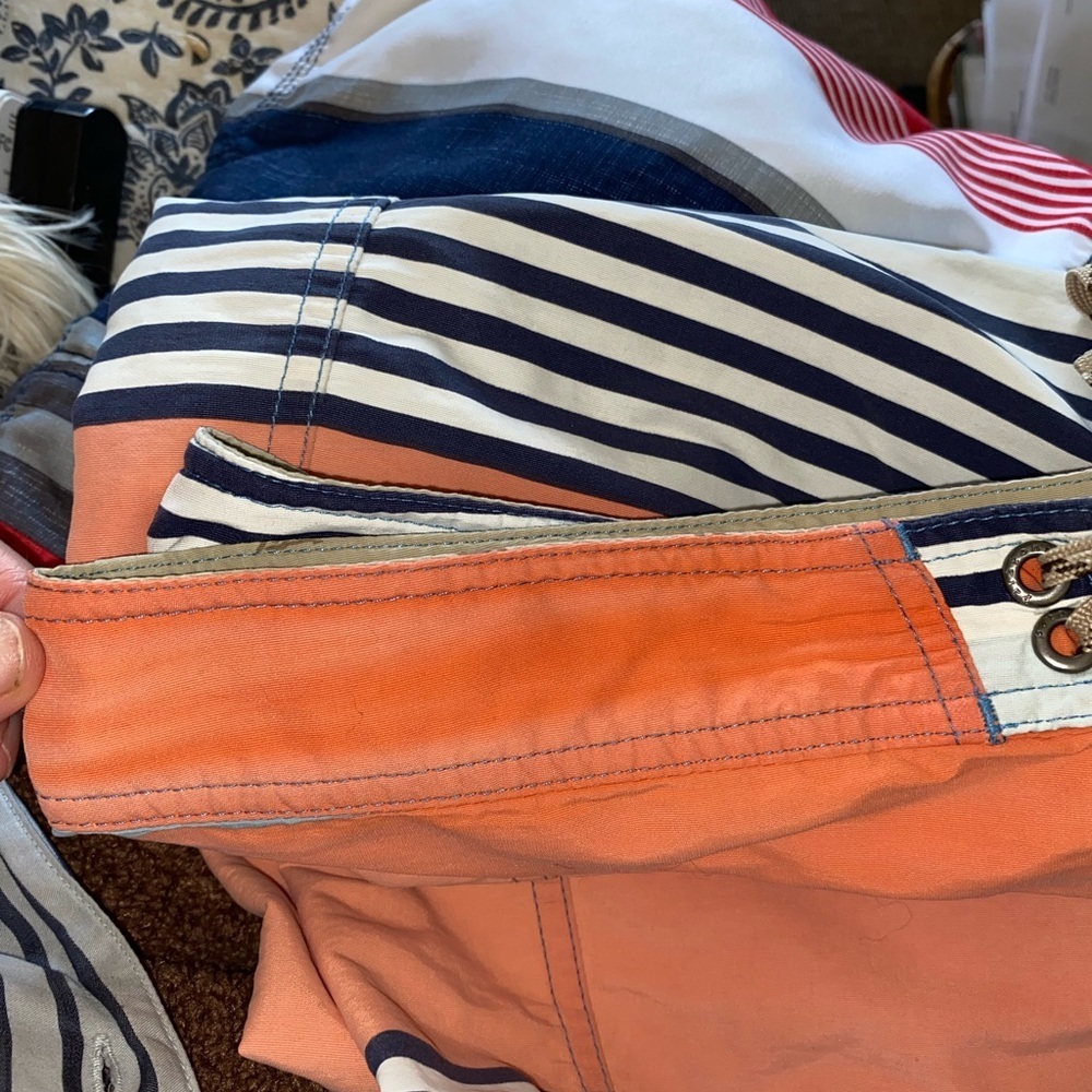 Patagonia Orange Blue Striped Board Shorts Swim Trunks Bathing suit Vacation - Picture 15 of 15